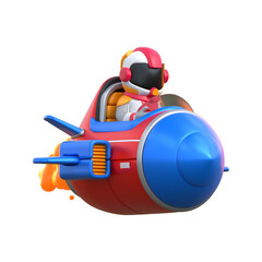 3D Rendering - Cartoon Astronaut Riding Rocket 