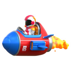Obraz premium 3D Rendering - Cartoon Astronaut Riding Rocket 
