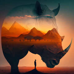 Minimalist African People, Wildlife Culture Horizon Sunrise Silhouette Hyper Details Surrealistic | Generative AI Art