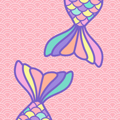 cute blue mermaid tail cartoon background