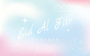 Retro Eid al fitr mubarak design. gradient islamic greeting background