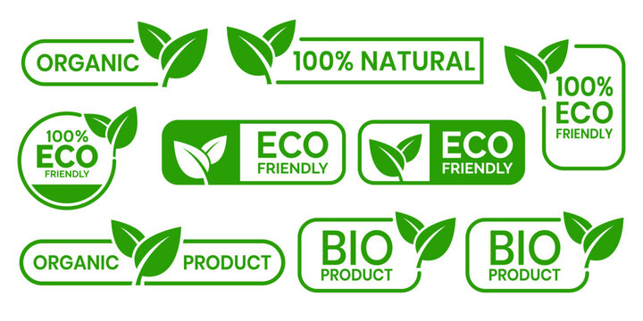 Set of eco friendly icons. Ecologic food stamps. Organic natural food labels.