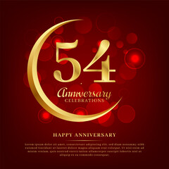 Naklejka premium 54 years anniversary with golden moon and red shiny background added with text for congratulations words