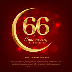 66 years anniversary with golden moon and red shiny background added with text for congratulations words