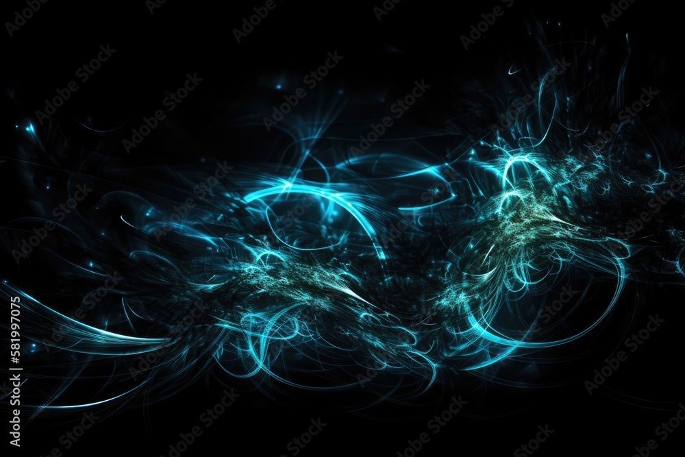 Canvas Prints abstract blue light with swirls on a black background. Generative AI