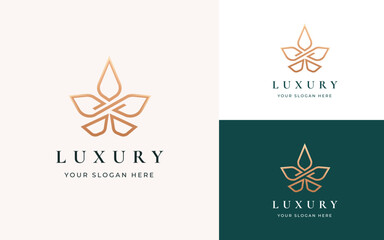 Luxury minimal linear lotus flower logo design