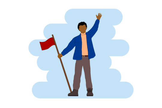 Man ware jecket rais and wave hand isolated transparent background,png flat design diversity.