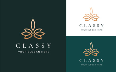 Fototapeta na wymiar Luxury minimal linear lotus flower classy logo design