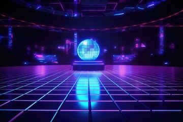 Obraz premium a vibrant dancing floor. music venue Lighting and the audience are used to start the disco ball spectacle. spotlight illuminated concert. Generative AI