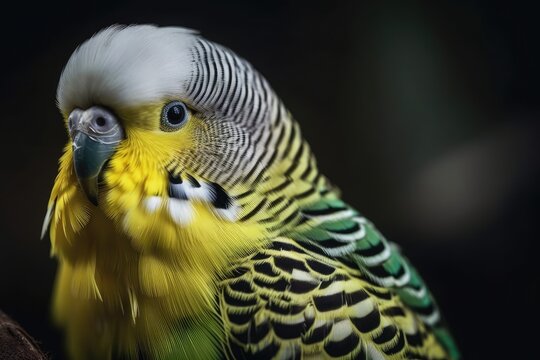 close up portrait of budgerigar on white. Generative AI