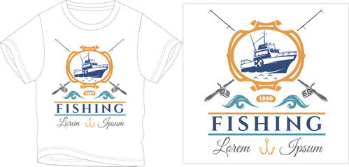 big boat fishing t-shirt graphic design vector illustration
