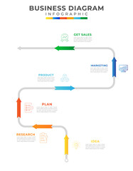 6 Steps Modern Timeline Diagram with road trip concept and symbol icon, presentation vector infographic. Infographic template for business.