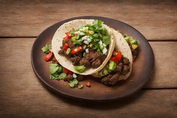 close up of mexican beef tacos food photography , generative art by A.I