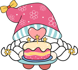 cute gnome celebrating happy birthday party cartoon hand drawing