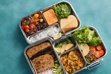 Fototapeta na wymiar food meal lunch box set, generative art by A.I