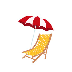 Beach umbrella and beach chair isolated