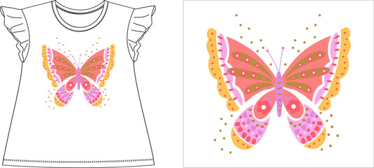 butterfly dotted t-shirt graphic design vector illustration
