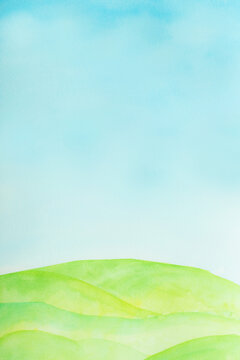 青空と草原をイメージした水彩画