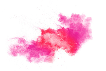 Pink dust splatter on background.Pink powder explosion on white background.