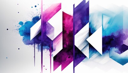 Abstract Mininal Watercolor Geometry Pattern, Blue and Purple. Generative AI.