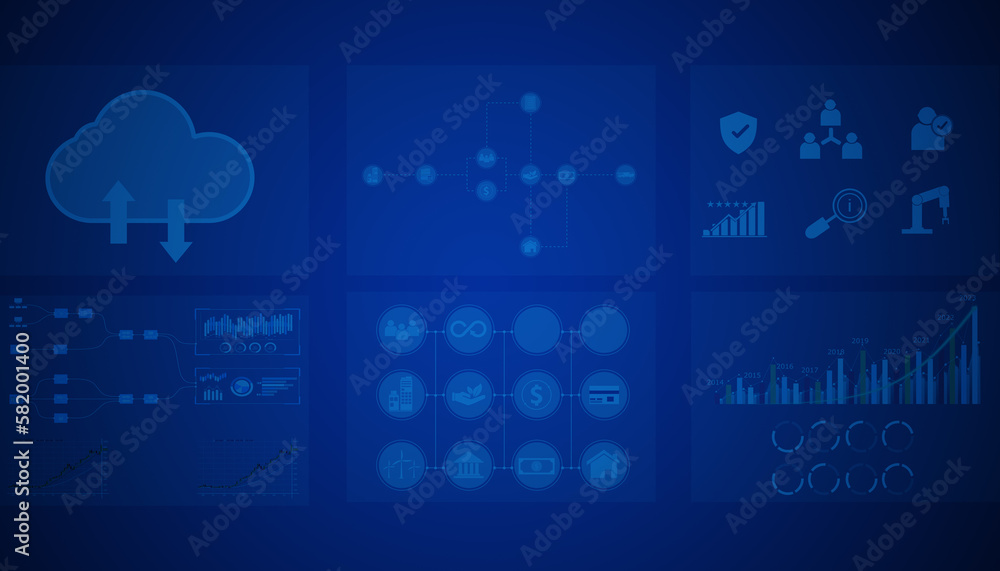 Poster blue abstract background with business and graph and technology digital icon background