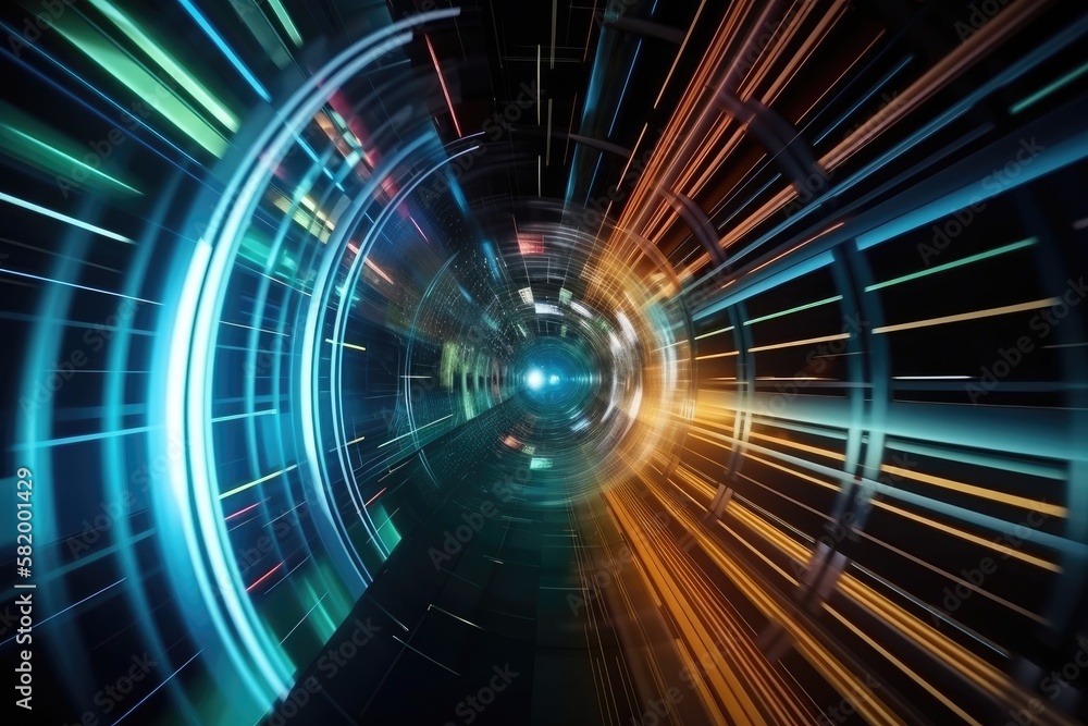 Poster abstract high speed technology pov motion blur in a tech circle. generative ai