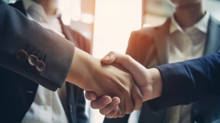 Professional Workplace Men Women: Asian Salesperson Greeting with Confidence Friendliness in Business Setting, Diversity Equity Inclusion DEI Celebration (generative AI