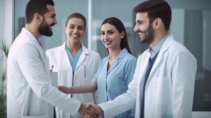 Professional Workplace Men Women: Middle Eastern Dentist Greeting with Confidence Friendliness in Business Setting, Diversity Equity Inclusion DEI Celebration (generative AI