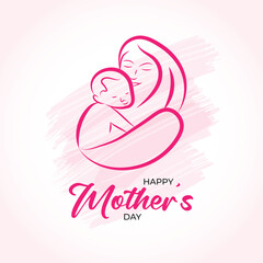 Happy mothers day greeting card mom and baby line style