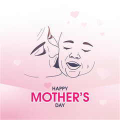 Hand draw happy mothers day mom and child love card design, Happy mother`s day greeting card