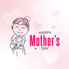 Obraz premium Hand draw happy mothers day mom and child love card design