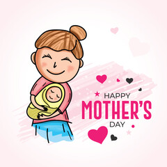 Happy mothers day greeting card cartoon illustration, Happy mothers day design