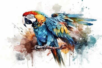 Animal kingdom, colorful nature background, lovely macaw isolated on a white background. Generative AI