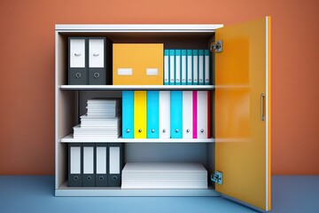 Office cabinet with files and folders, interior furniture concept. Generative ai. - obrazy, fototapety, plakaty
