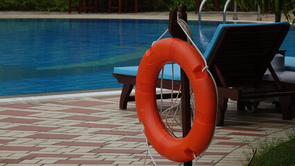 life buoy on the pools, swimming pool life tube