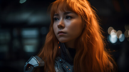 portrait of anime style girl, with cyberpunk futuristic robotic suit