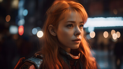 portrait of anime style girl, with cyberpunk futuristic robotic suit