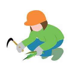 草刈りをする女性のイラスト