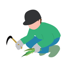 草刈りをする男性のイラスト