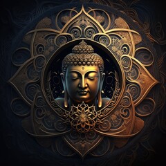 buddha statue in circle lotus , ai generated