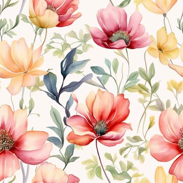 seamless watercolor flower pattern, ai generated