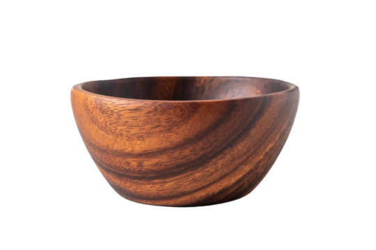 Empty wood bowl or cup in dark brown color isolated on transparent background by side view