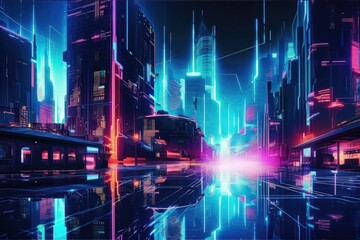 Concept of a neon city background. Generative AI