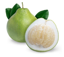 Pomelo Fruit with leaf or shaddock, Bali lemon, or Chinese grapefruit on Isolate white background...