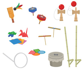 昔のおもちゃ セット イラスト　