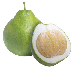 Pomelo Fruit with leaf or shaddock, Bali lemon, or Chinese grapefruit on white background PNG file.