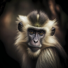 Close up Monkey at wild forest. Generative AI