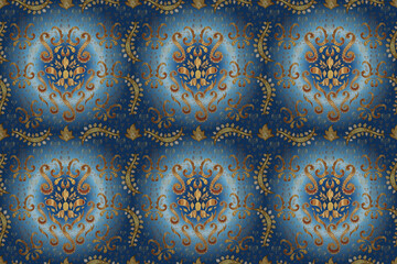 Seamless pattern with interesting doodles on colorfil background. Pano. Raster illustration.