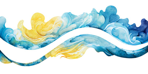 Blue, yellow abstract ocean wave sunrise, sunshine, sun texture. Transparent, isolated, png banner, Graphic Resource as background for ocean wave with a sunrise, sun, sunshine, abstract graphics. © Vita