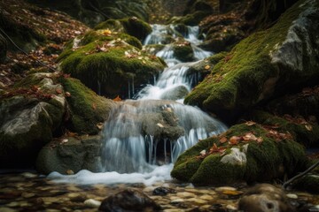 Fototapeta premium beautiful mountain waterfall close up. Generative AI